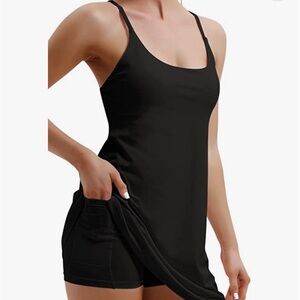 IUGA Black Nylon/Spandex Active Tennis Dress w Built-in Bra & Shorts Size XL